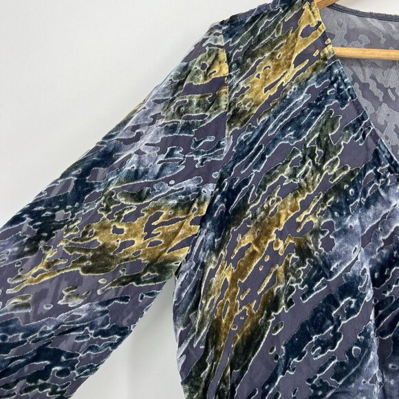 Sundance Med Velvet Burnout Sheer Silk V-Neck Peplum Long Sleeve Blouse Boho - Picture 7 of 9